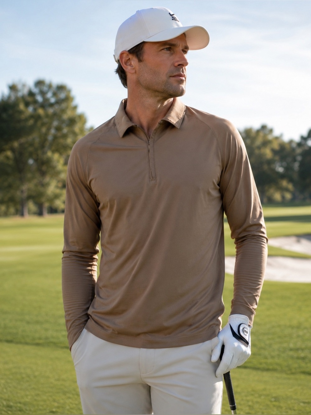 Nike Golf FitDry Quarter-Zip Long Sleeve Golf Shirt Polo –Large Brown Like-New